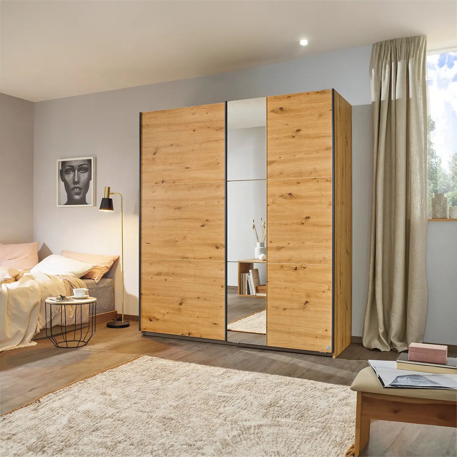 Rauch Smart Small Artisan Oak Sliding Door Wardrobe, Dimensions: Width 175cm Height 197cm Depth 59 cm, Free Delivery and Assembly By Pendle Village Furniture - 002