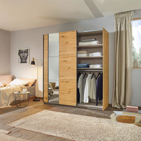 Rauch Smart Small Artisan Oak Sliding Door Wardrobe, Dimensions: Width 175cm Height 197cm Depth 59 cm, Free Delivery and Assembly By Pendle Village Furniture - 003