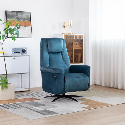 Skipton Ocean Blue Swivel Electric Recliner Chair - Pendle Village Furniture