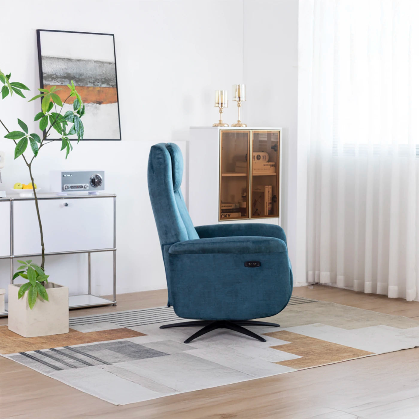 Skipton Ocean Blue Swivel Electric Recliner Chair - Pendle Village Furniture