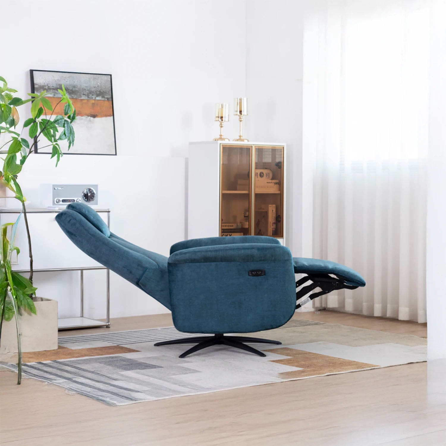 Skipton Ocean Blue Swivel Electric Recliner Chair - Pendle Village Furniture