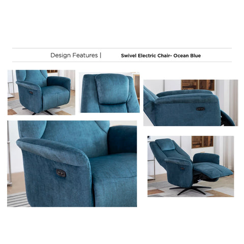Skipton Ocean Blue Swivel Electric Recliner Chair - Pendle Village Furniture