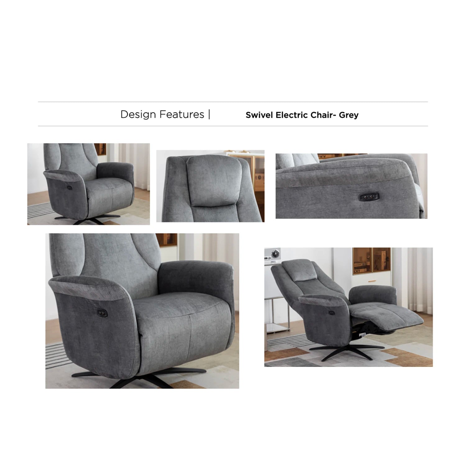 Skipton Grey Swivel Electric Recliner Chair - Pendle Village Furniture