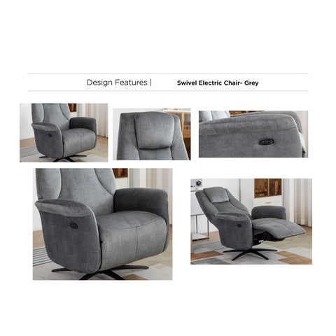 Skipton Grey Swivel Electric Recliner Chair - Pendle Village Furniture