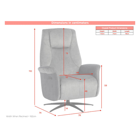 Skipton Grey Swivel Electric Recliner Chair - Pendle Village Furniture