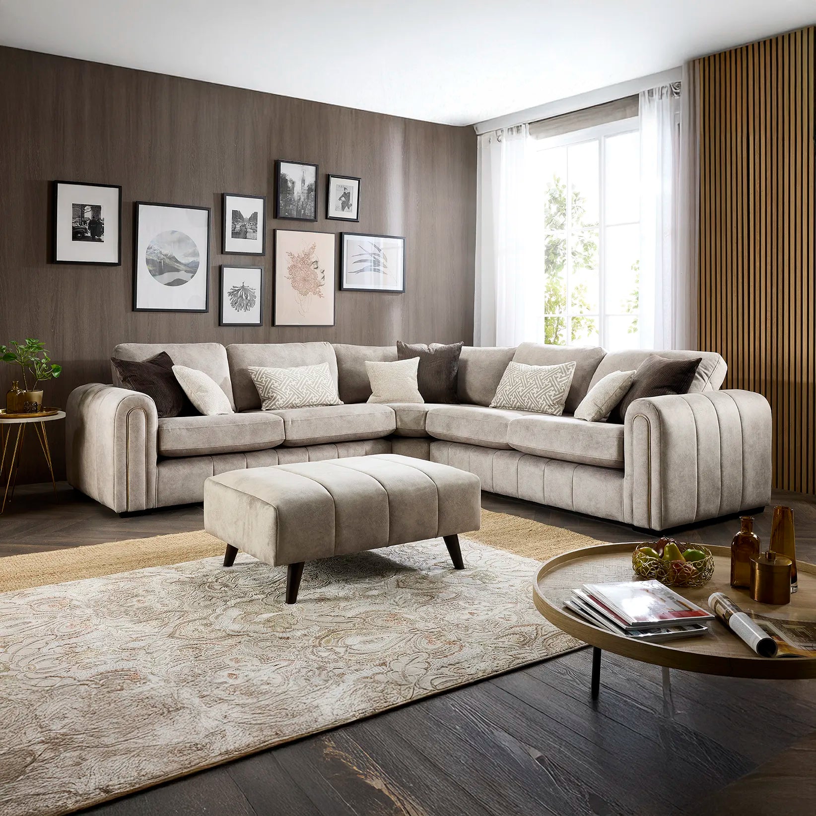 Soho Gemini Stone Fabric Corner Sofa
