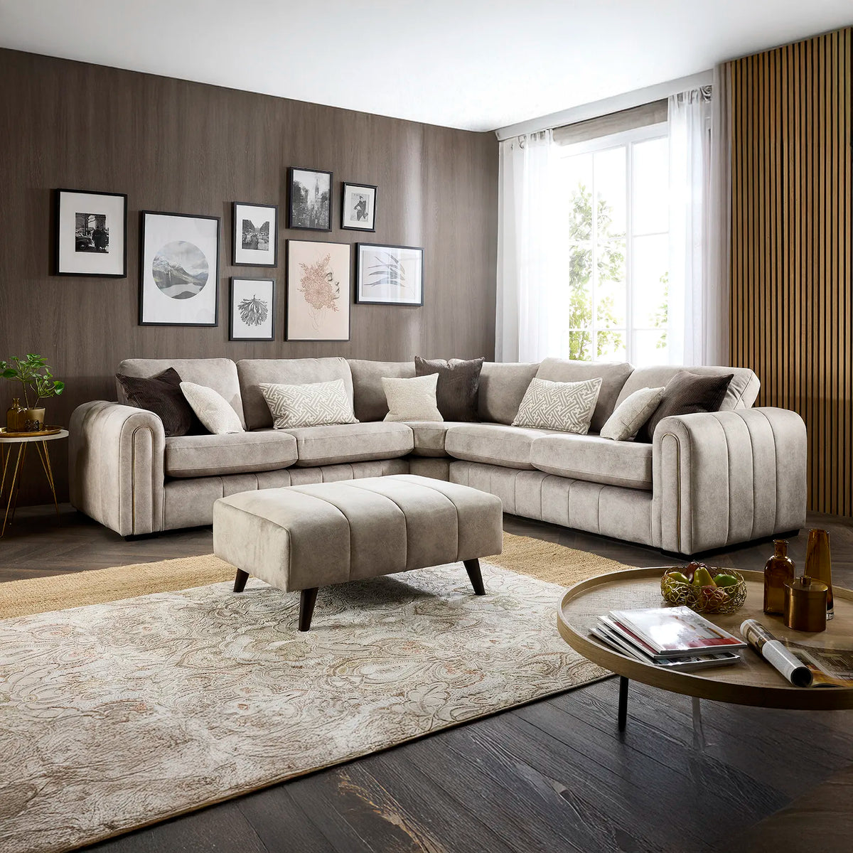 Soho Gemini Stone Fabric Corner Sofa - Pendle Village Furniture