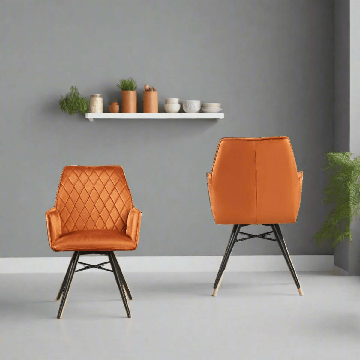 Solaris Burnt Orange Velvet Swivel Dining Chairs, Set of 4 - Pendle Village Furniture
