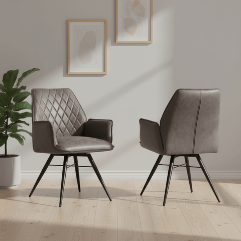 Solaris Swivel Armchair in Charcoal Suede Faux, Set of 4