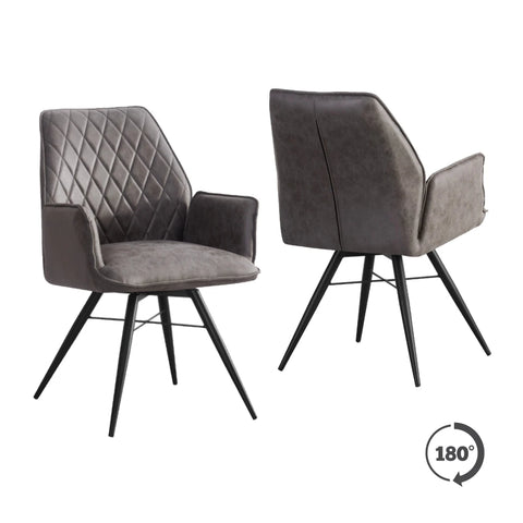 Solaris Swivel Armchair in Charcoal Suede Faux, Set of 4