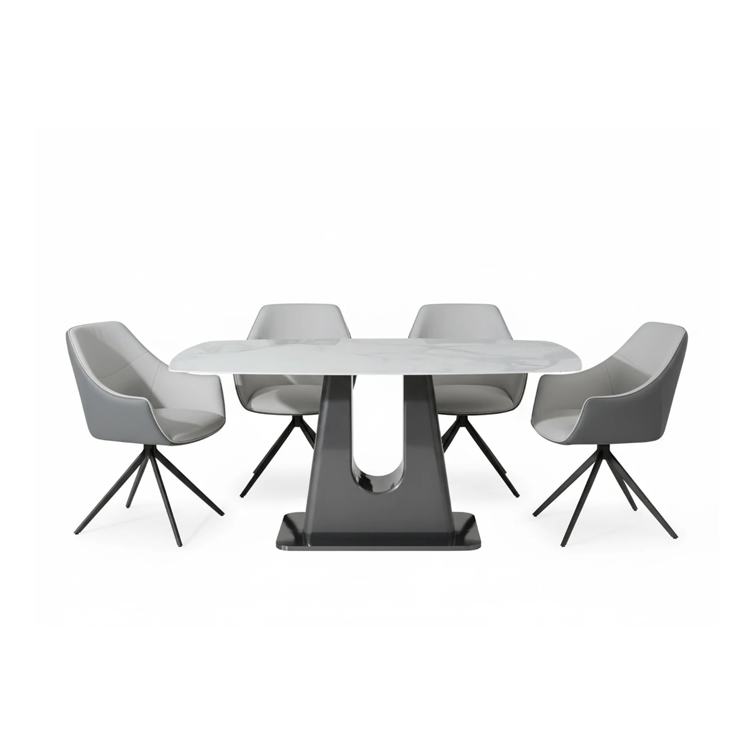 Solo White Sintered Stone Dining Table with Porto Swivel Dining Chairs - Pendle Village Furniture