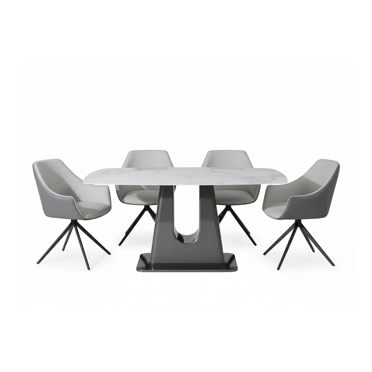 Solo White Sintered Stone Dining Table with Porto Swivel Dining Chairs - Pendle Village Furniture