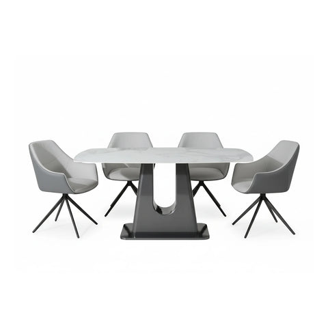 Solo White Sintered Stone Dining Table with Porto Swivel Dining Chairs - Pendle Village Furniture