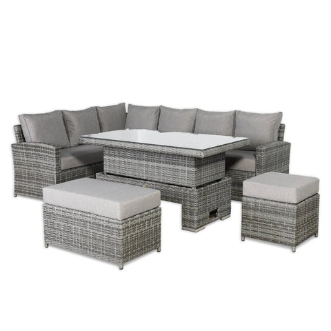 Modern L-shape garden sofa set designed for dining and relaxation.