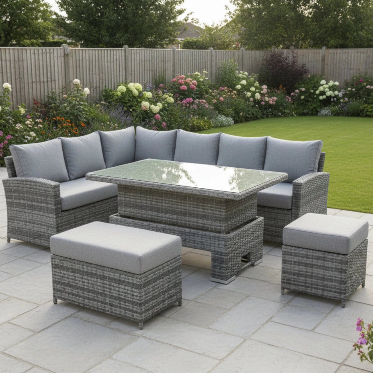 Contemporary outdoor corner seating set with clean design.