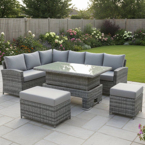 Contemporary outdoor corner seating set with clean design.