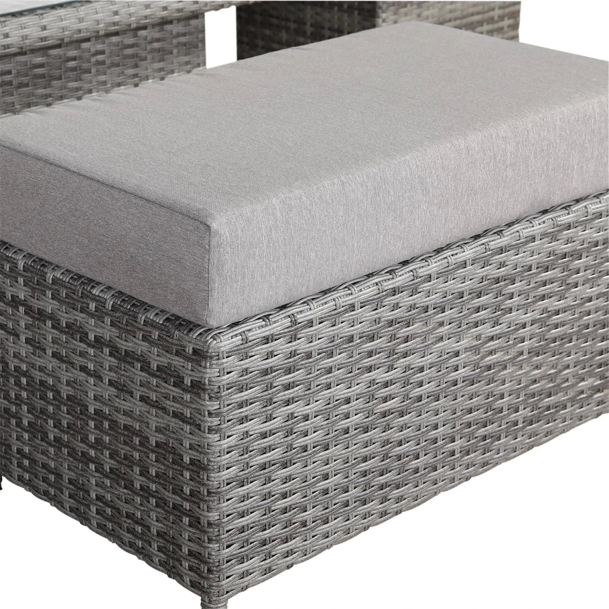Matching outdoor bench with cushioned seating design.
