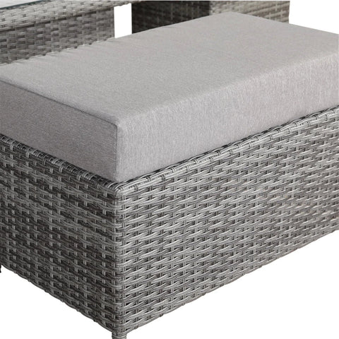 Matching outdoor bench with cushioned seating design.