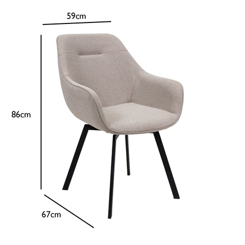 Sorento Stone Fabric 180° Swivel Dining Armchair – Set of 4 - Pendle Village Furniture