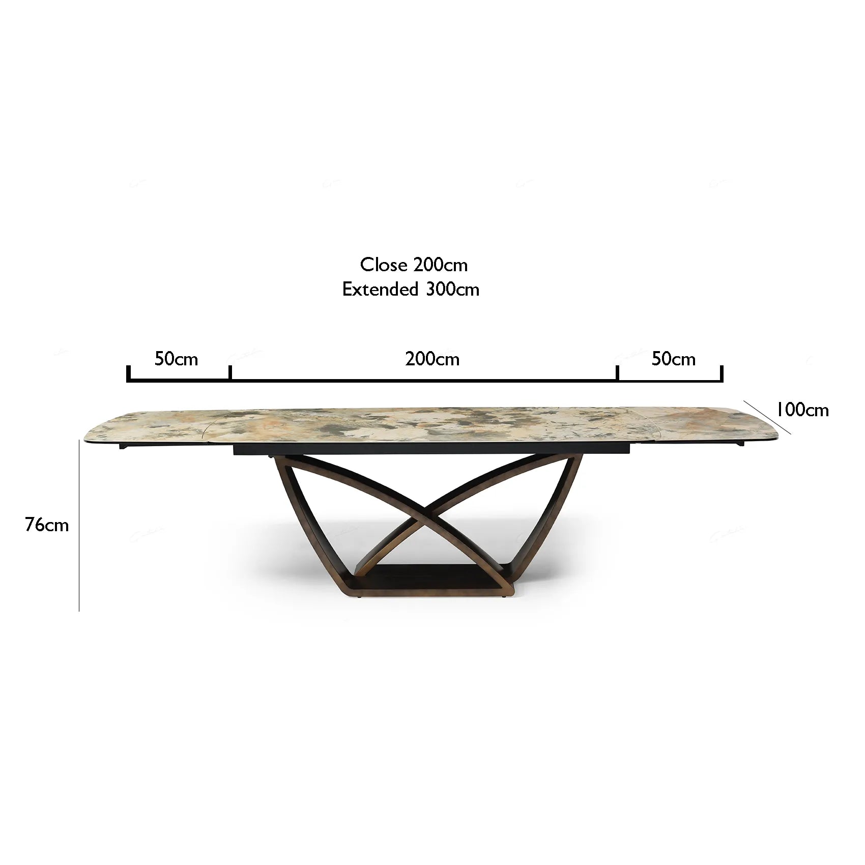 Sorrento 2m to 3m Matt Ivory & Emerald Vein Italian Ceramic Double Extending Dining Table  - Dimensions