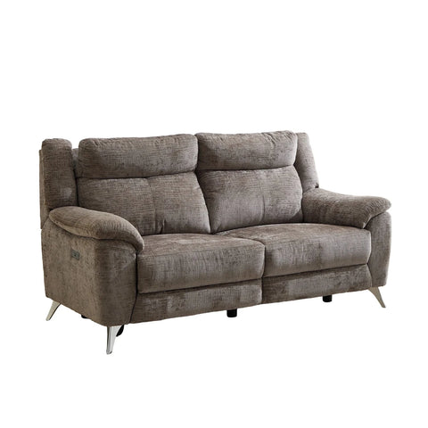 Modern & Glamour Monroe Spencer Brown Chenille Fabric Power Recliner 3 Seater with Chrome Metal Legs 