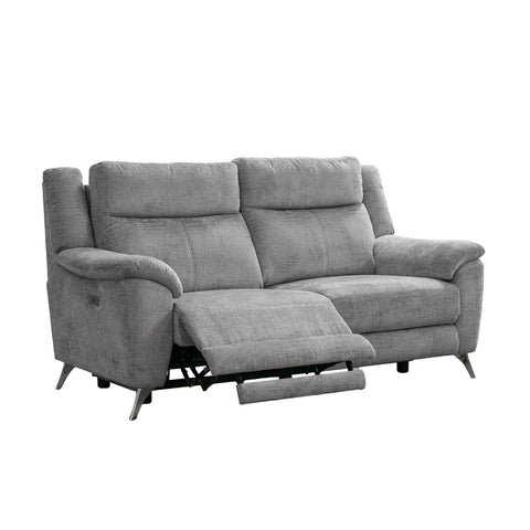 Modern & Glamour Monroe Spencer Silver Chenille Fabric Power Recliner 3 Seater with Chrome Metal Legs 
