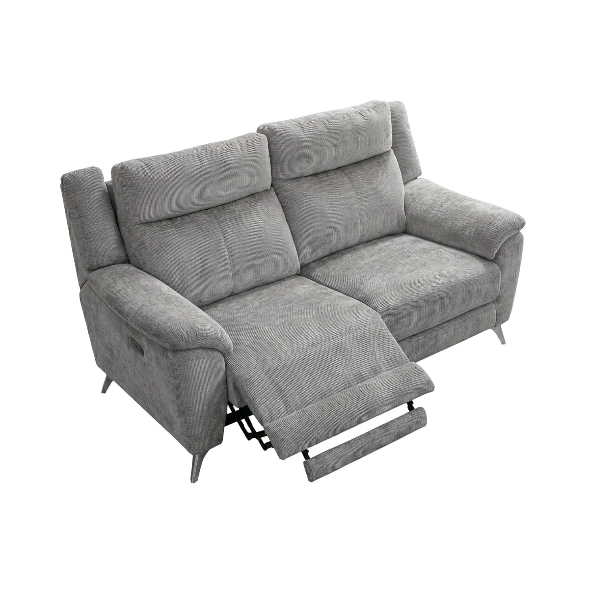 Modern & Glamour Monroe Spencer Silver Chenille Fabric Power Recliner 2 Seater with Chrome Metal Legs 