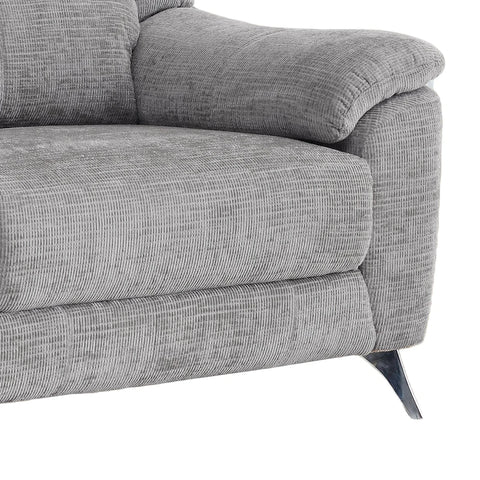 Close-up of a Modern Spencer Chenille Textured Brown Fabric 3 Seater Fixed Sofa  showing the armrest, seat cushion, and a small dark metal leg on a white background.