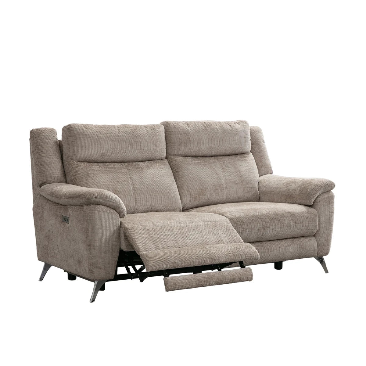 Modern & Glamour Monroe Spencer Mink Chenille Fabric Power Recliner 3 Seater with Chrome Metal Legs 