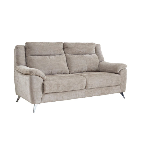 Modern Spencer Monroe Chenille Textured Fossil Fabric 3 Seater Fixed Sofa With Chrome Finish Metal Legs 
