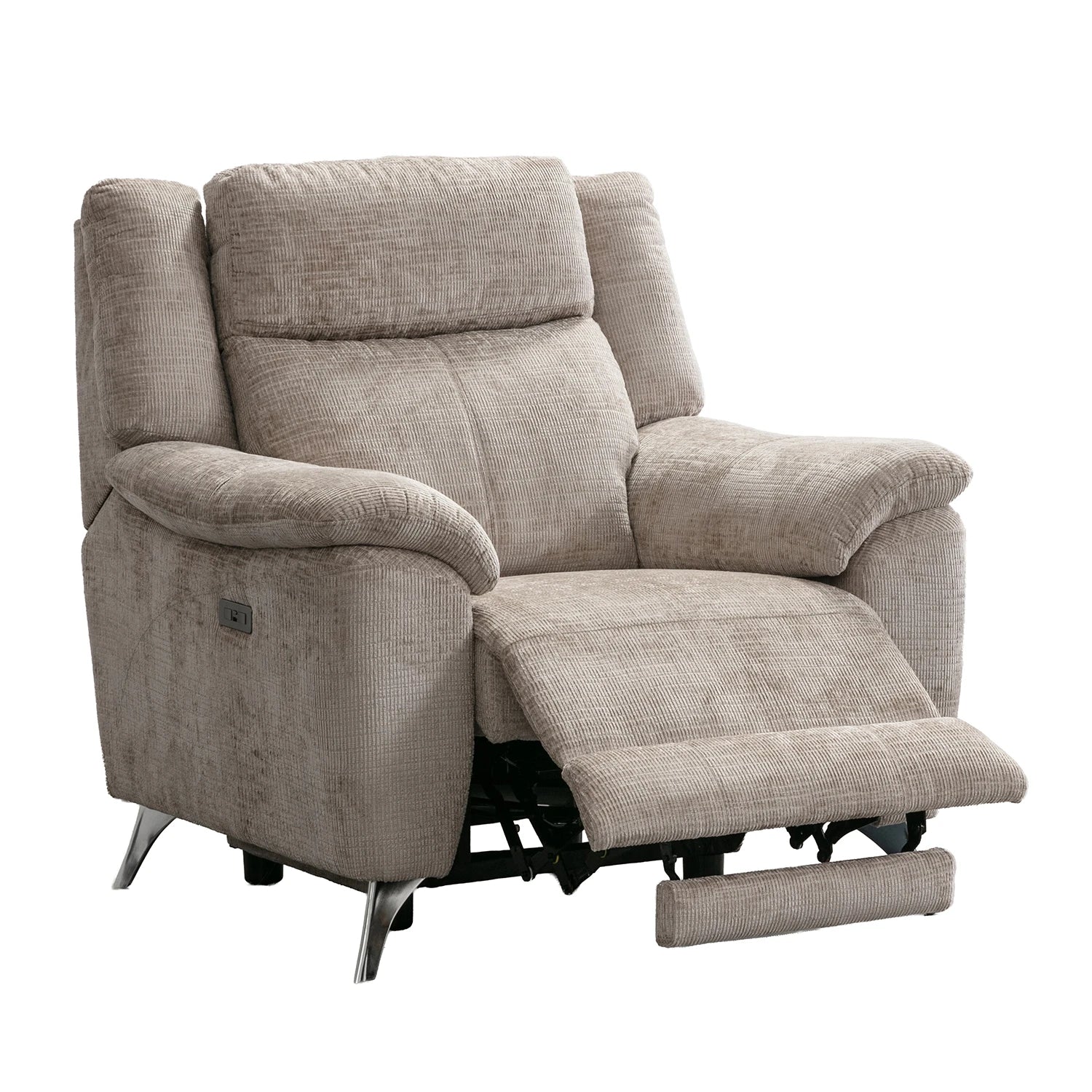 Modern & Glamour Monroe Spencer Mink Chenille Fabric Power Recliner Arm Chair with Chrome Metal Legs 