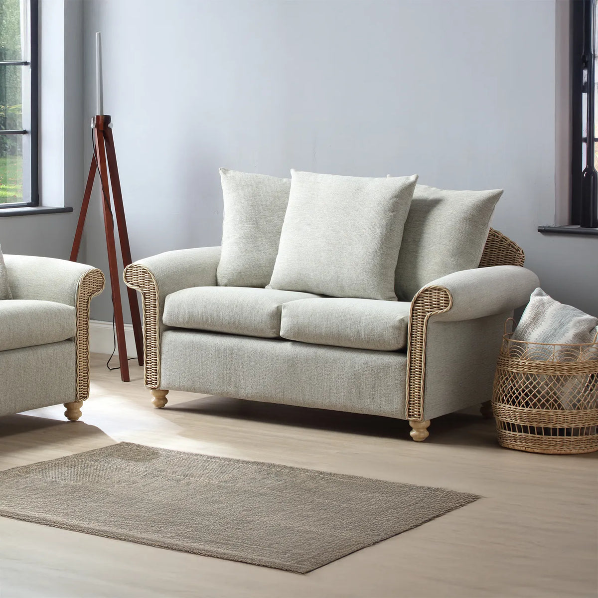 Desser Samford Rattan 2 Seater Sofa with Scatter Cushions in Pebble Fabric - Pendle Village Furniture
