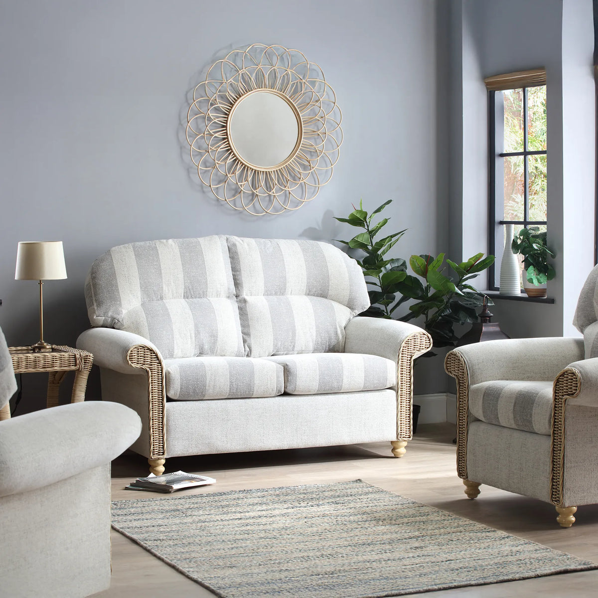 Desser Samford Rattan 2 Seater Sofa in Athena Stripe Fabric - Pendle Village Furniture