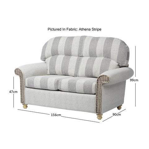 Desser Samford Rattan 2 Seater Sofa in Athena Stripe Fabric, available in a 3 Seater, 2 Seater, Swivel Rocker, Swivel Chair, Armchair and Footsool.  Choose from various fabrics - Dimensions 