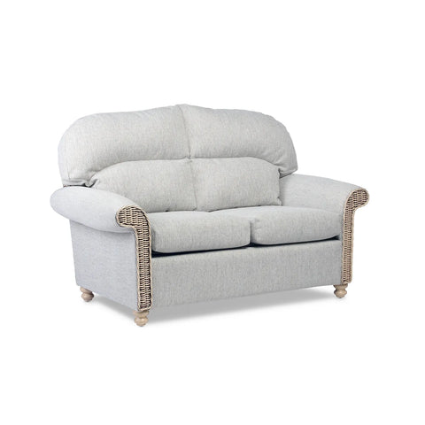 Desser Samford Rattan 2 Seater Sofa in Pebble Fabric, available in a 3 Seater, 2 Seater, Swivel Rocker, Swivel Chair, Armchair and Footsool.  Choose from various fabrics 