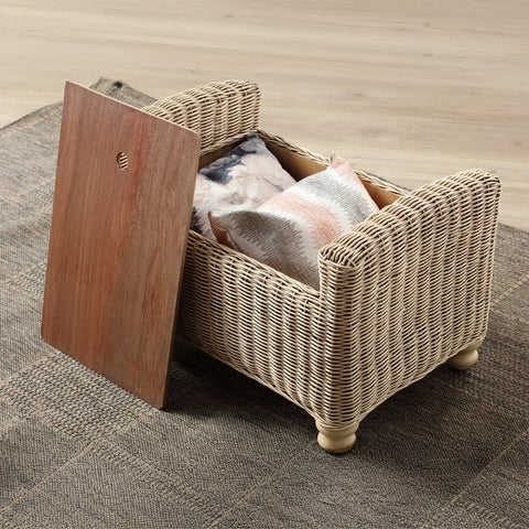 Desser Samford Rattan Footstool in Pebble Fabric - Pendle Village Furniture