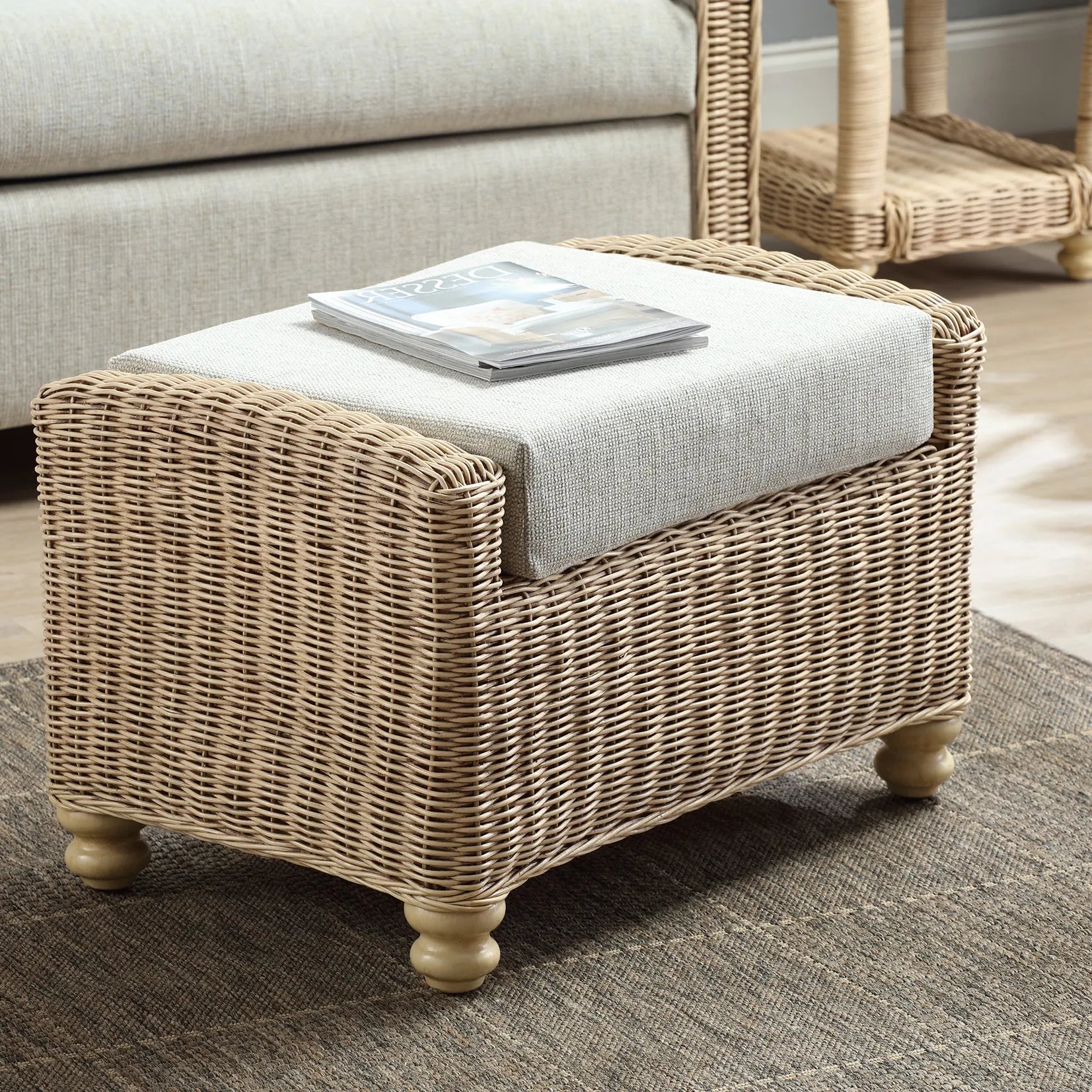 Desser Samford Rattan Footstool in Pebble Fabric - Pendle Village Furniture