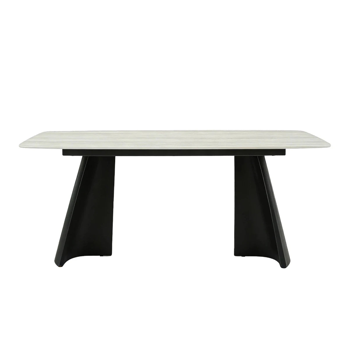 Modern black pedestal base dining table Stella design with Grey Sintered Stone Top