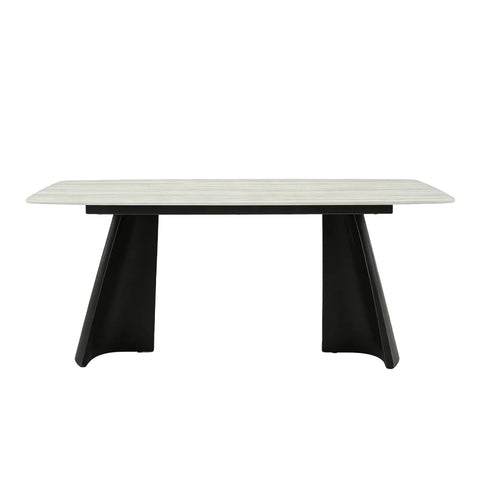 Modern black pedestal base dining table Stella design with Grey Sintered Stone Top