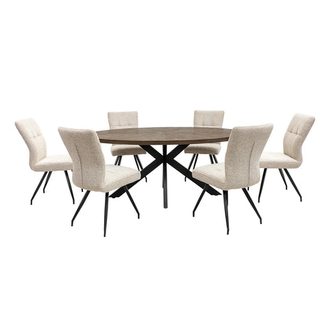 Sussex Dark Oak Dining Table with 6 Ellison Fabric Chairs - Pendle Village Furniture