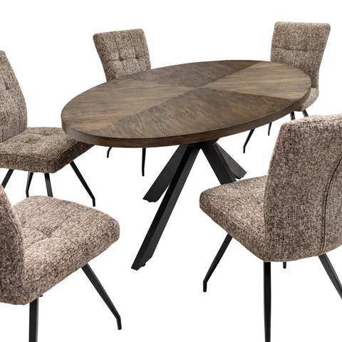 Sussex Dark Oak Dining Table with 6 Ellison Fabric Chairs - Pendle Village Furniture