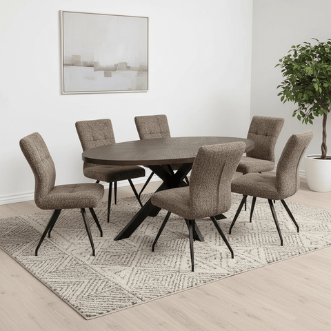 Sussex Dark Oak Dining Table with 6 Ellison Fabric Chairs