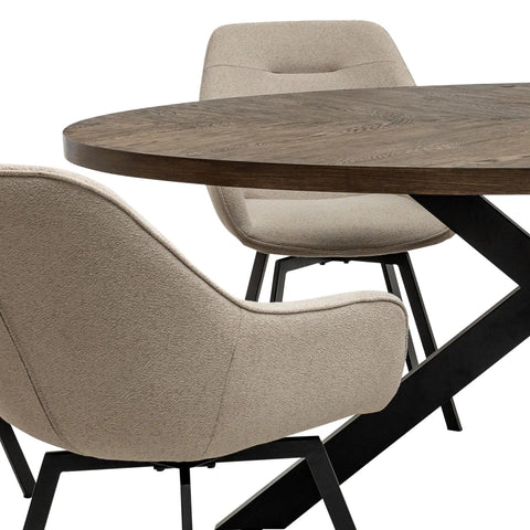 Sussex Dark Oak Dining Table with 6 Sorento Stone Fabric Chairs - Pendle Village Furniture