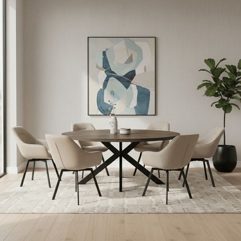 Sussex Dark Oak Dining Table with 6 Sorento Stone Fabric Chairs