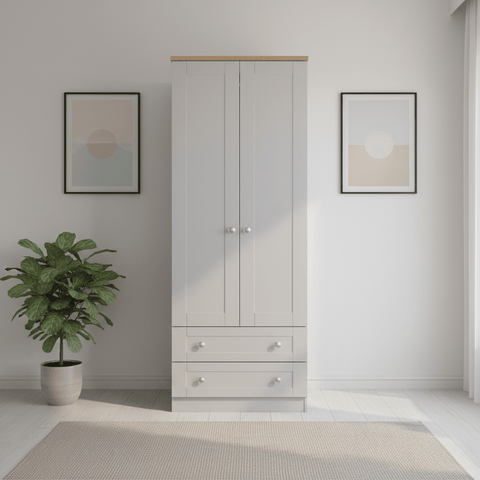 Sussex Double Wardrobe with 2 Drawers – Grey Ash