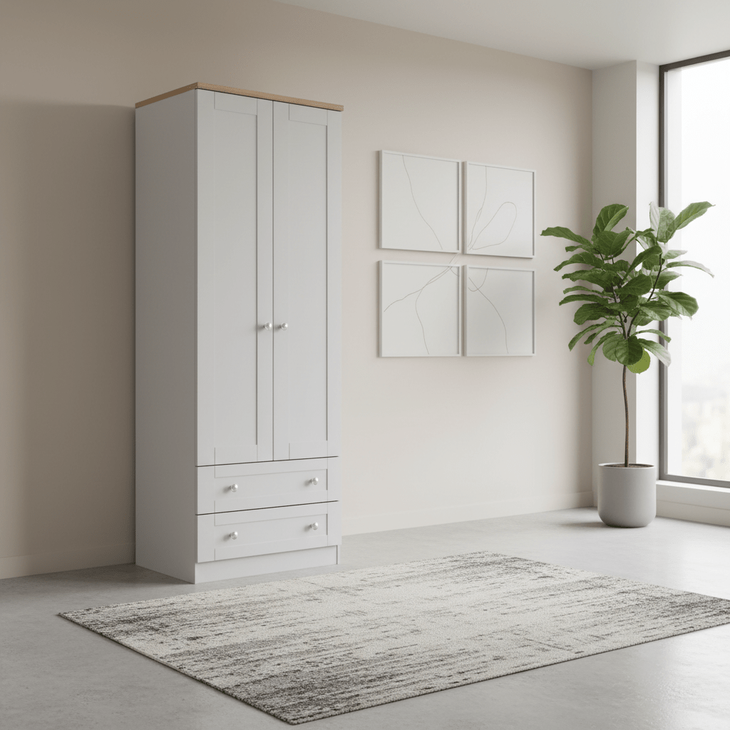 Sussex Double Wardrobe with 2 Drawers – Grey Ash