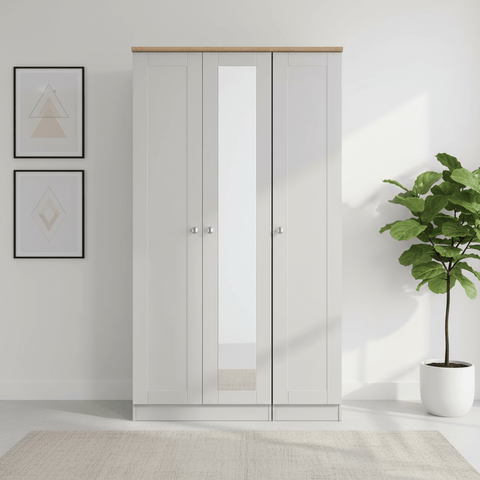 Sussex 3 Door Wardrobe – Ash Grey with Bardolino Oak Top