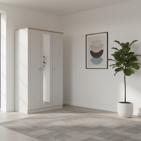 Sussex 3 Door Wardrobe – Ash Grey with Bardolino Oak Top