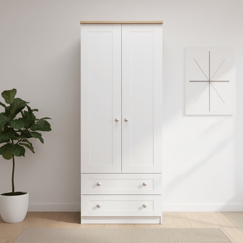 Sussex Double Wardrobe with 2 Drawers – Ash White