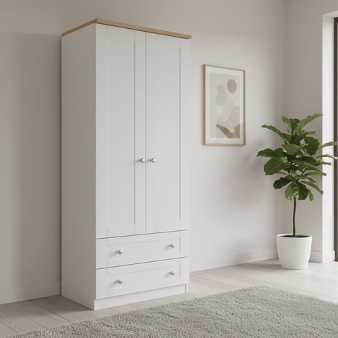 Sussex Double Wardrobe with 2 Drawers – Ash White